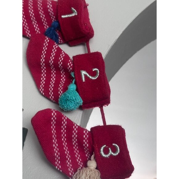 Christmas Garland Advent Calendar Mini Stockings Red White Embroidered Tassels - Picture 4 of 5